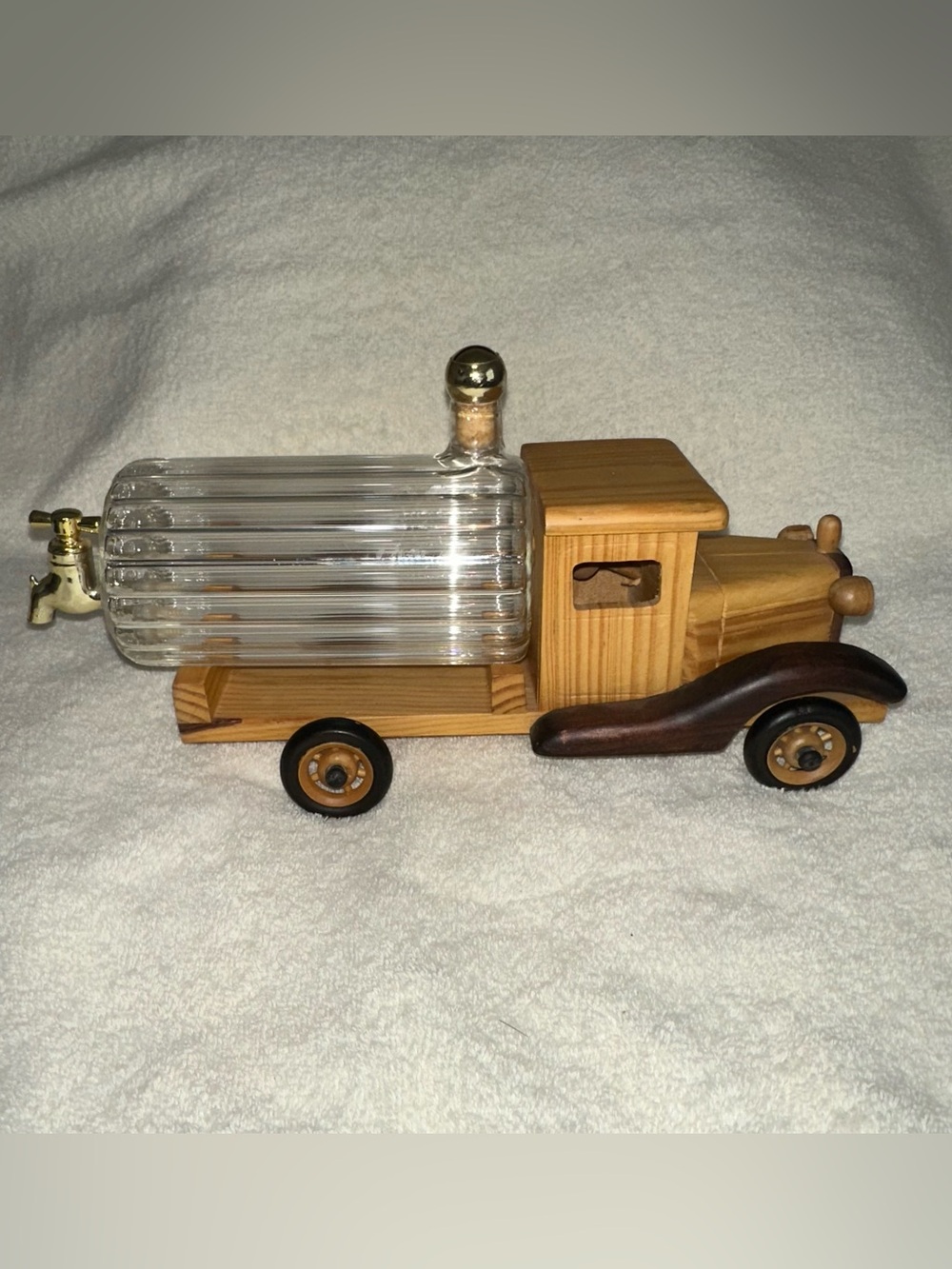 Vtg Cognac Napoleon Wood Truck Decanter Glass Car Dispenser As Is Missing Wheel